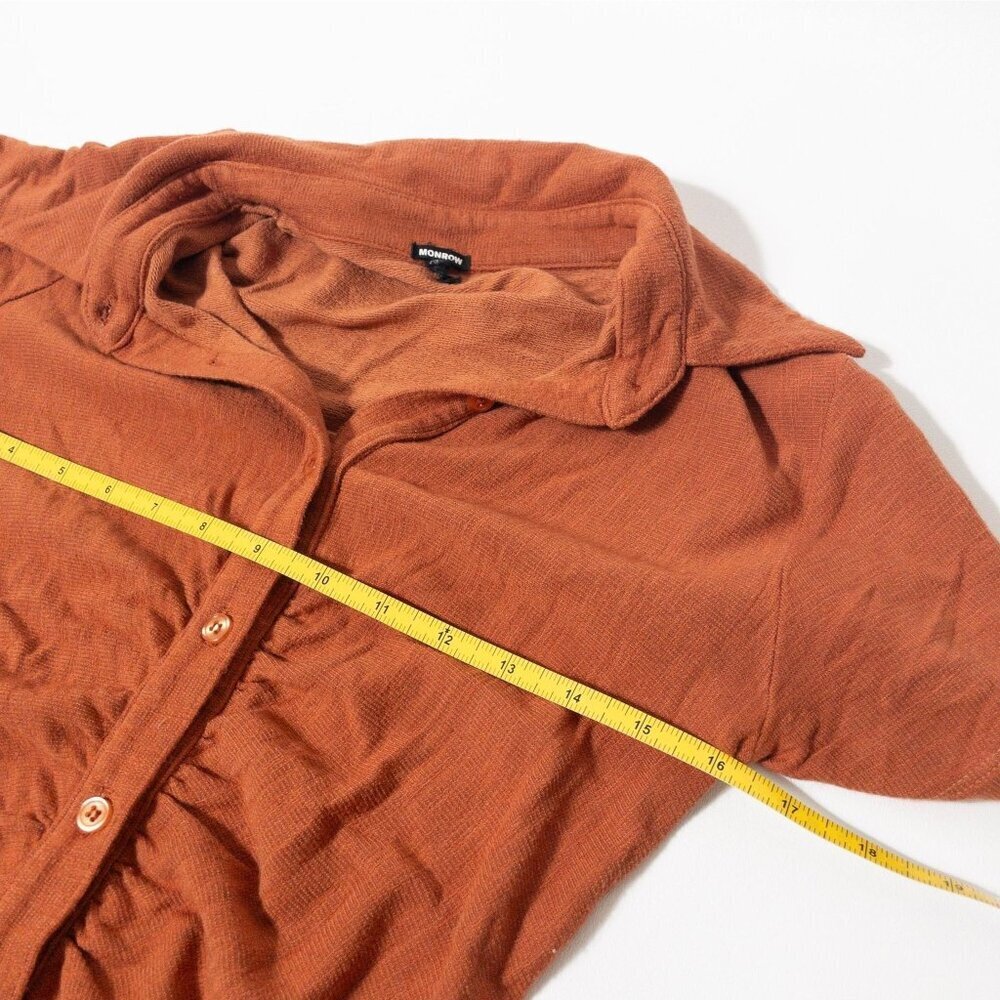 Monrow Burnt Orange Shirred Bodycon Polo Mini Dress S - Picture 7 of 10